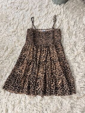 Women’s Leopard Print Spaghetti Strap with shorts built in Dress - Brown